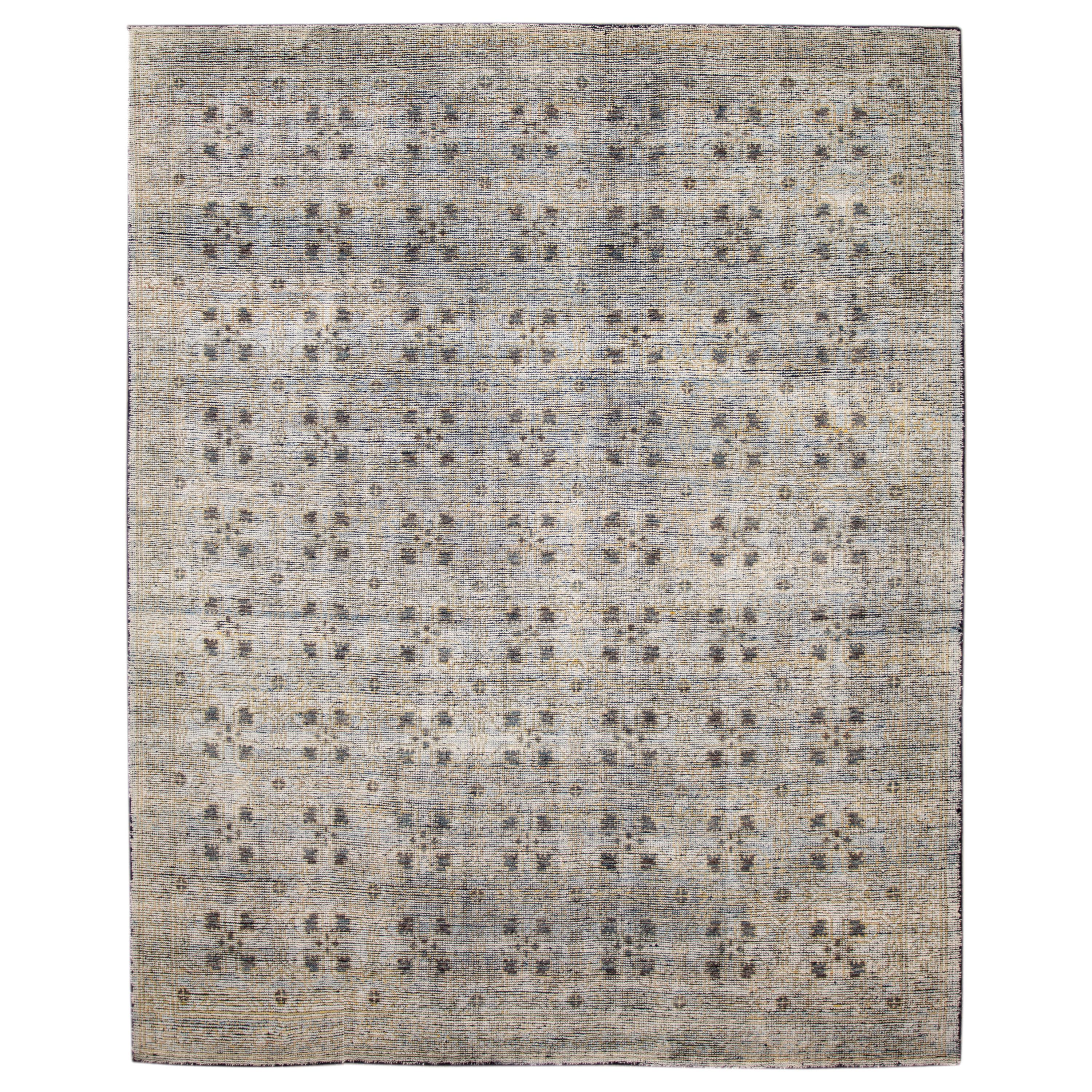 Modern Soumak Style Handmade Geometric Gray Wool Rug
