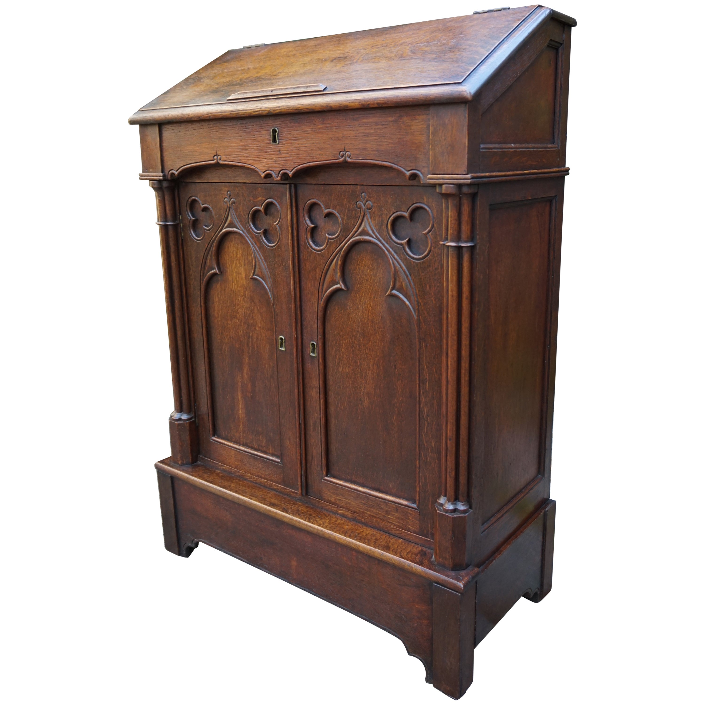 Hand Carved Oak Gothic Revival Single Door Drinks with Cast