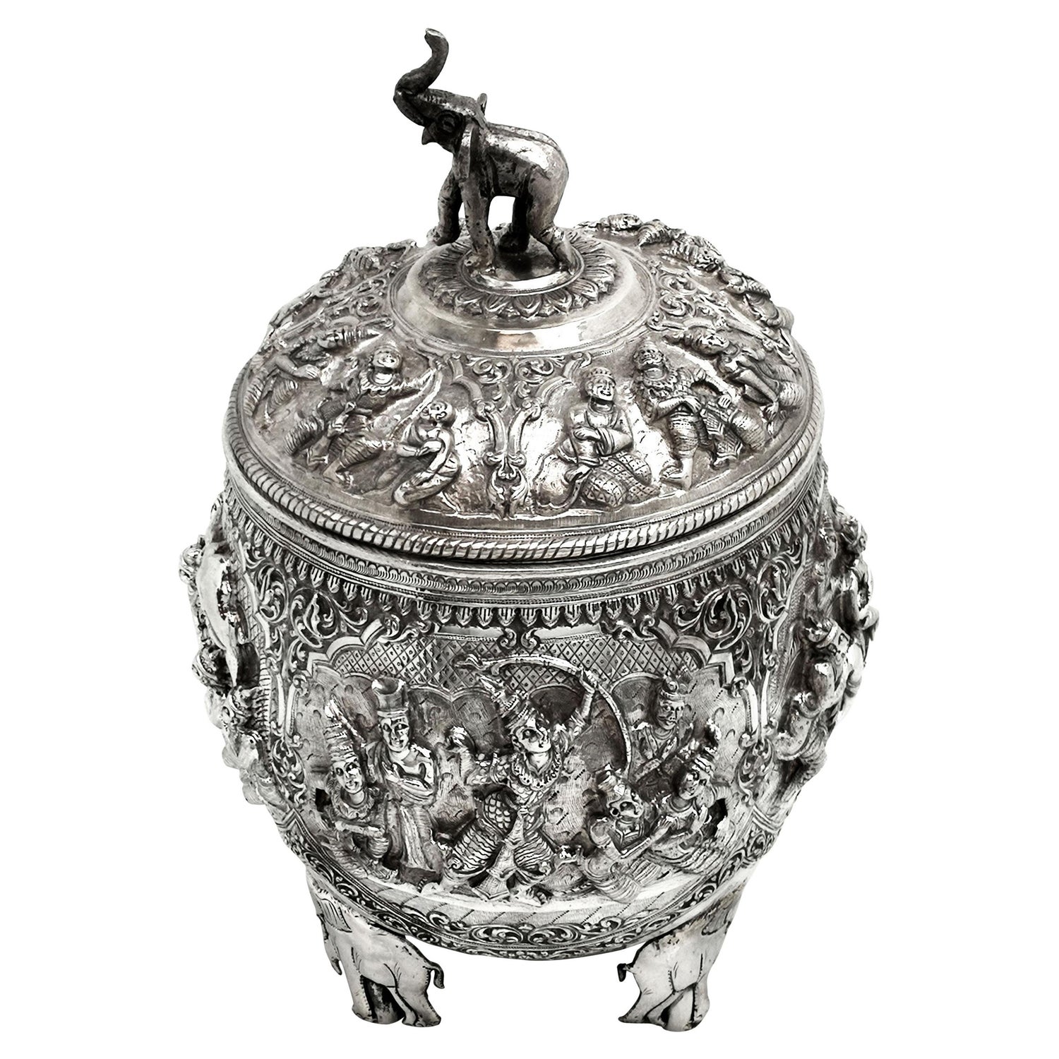 Antique Burmese Solid Silver Box / Covered Bowl & Lid circa 1890 Burma / Myanmar
