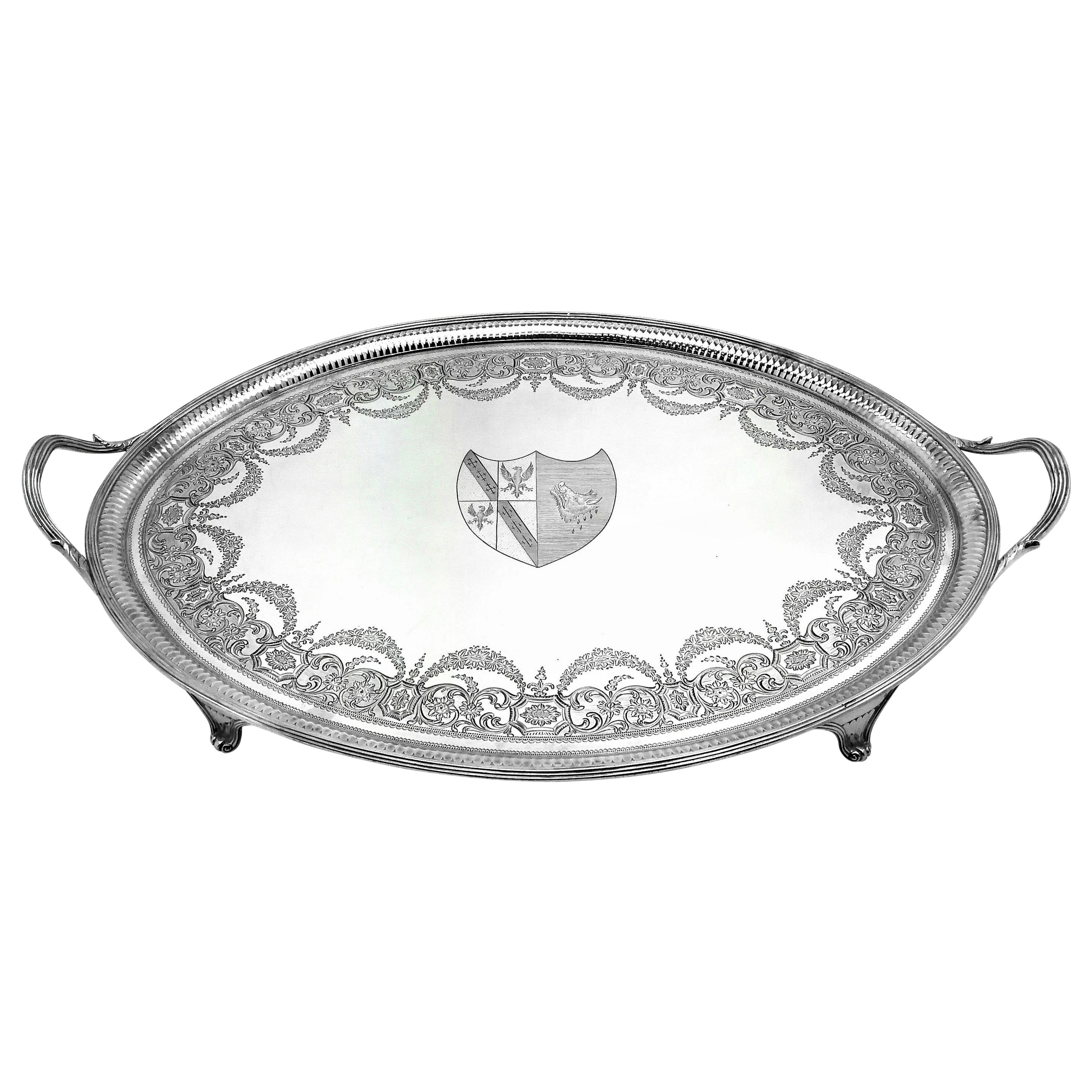 Antique Sterling Silver Oval Meat Dish Serving Platter Tray