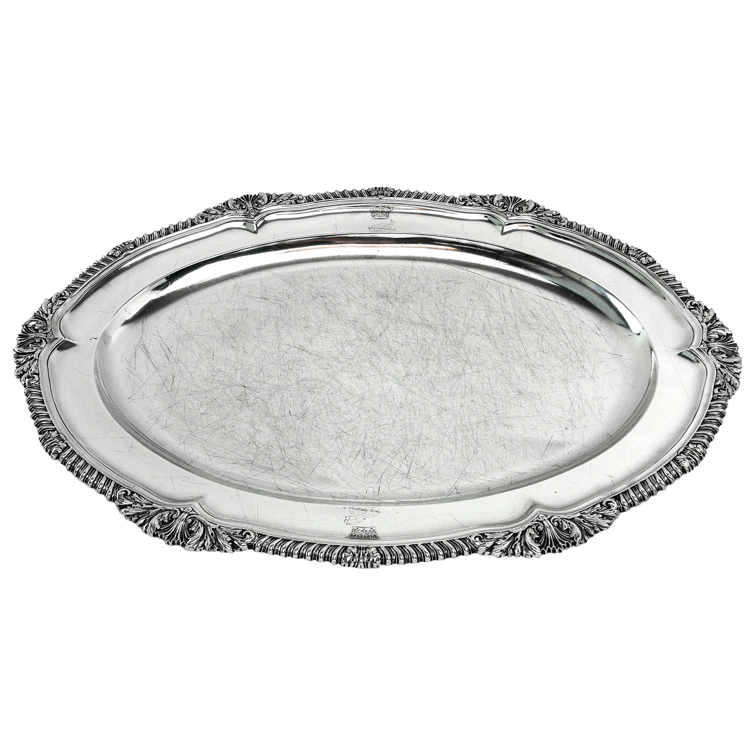 Antique Sterling Silver Oval Meat Dish Serving Platter Tray