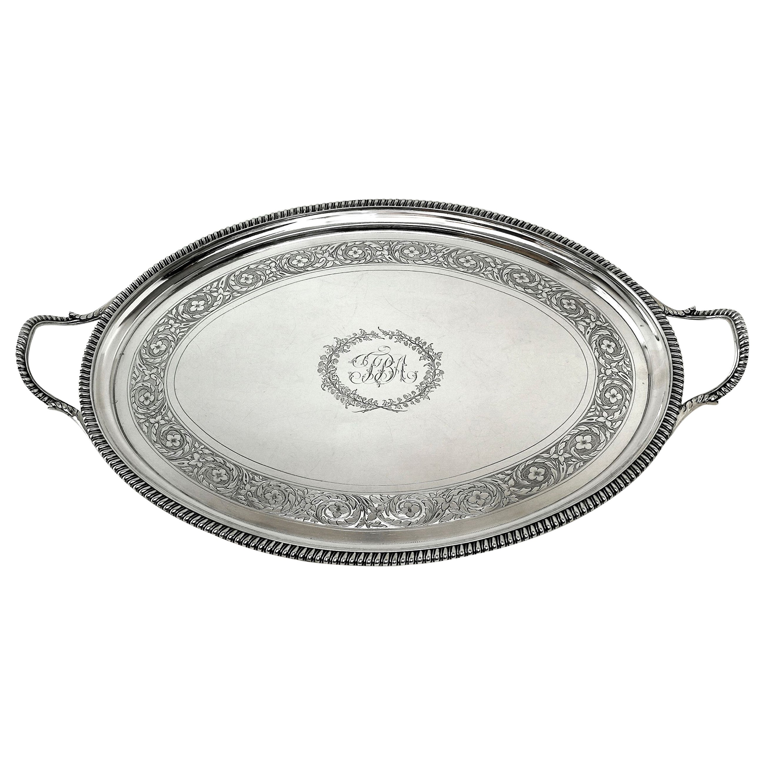 Antique Sterling Silver Oval Meat Dish Serving Platter Tray