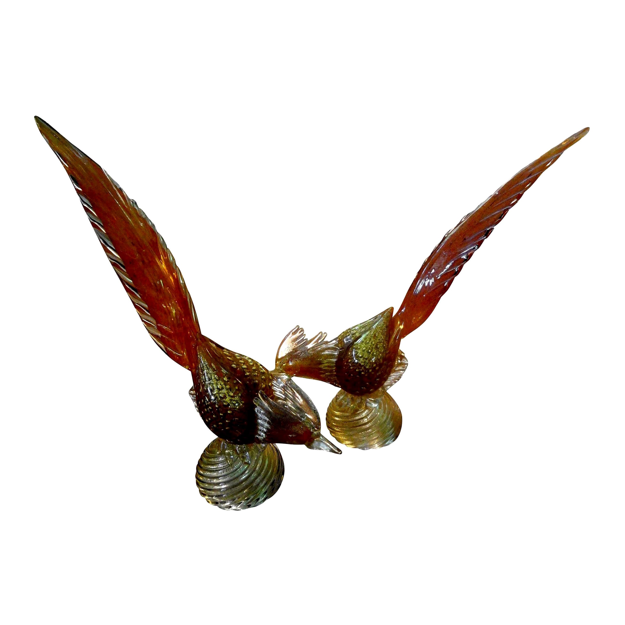 Pair of Murano Glass Pheasants, Salviati Attributed