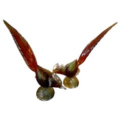 Vintage Pair of Murano Glass Pheasants, Salviati Attributed