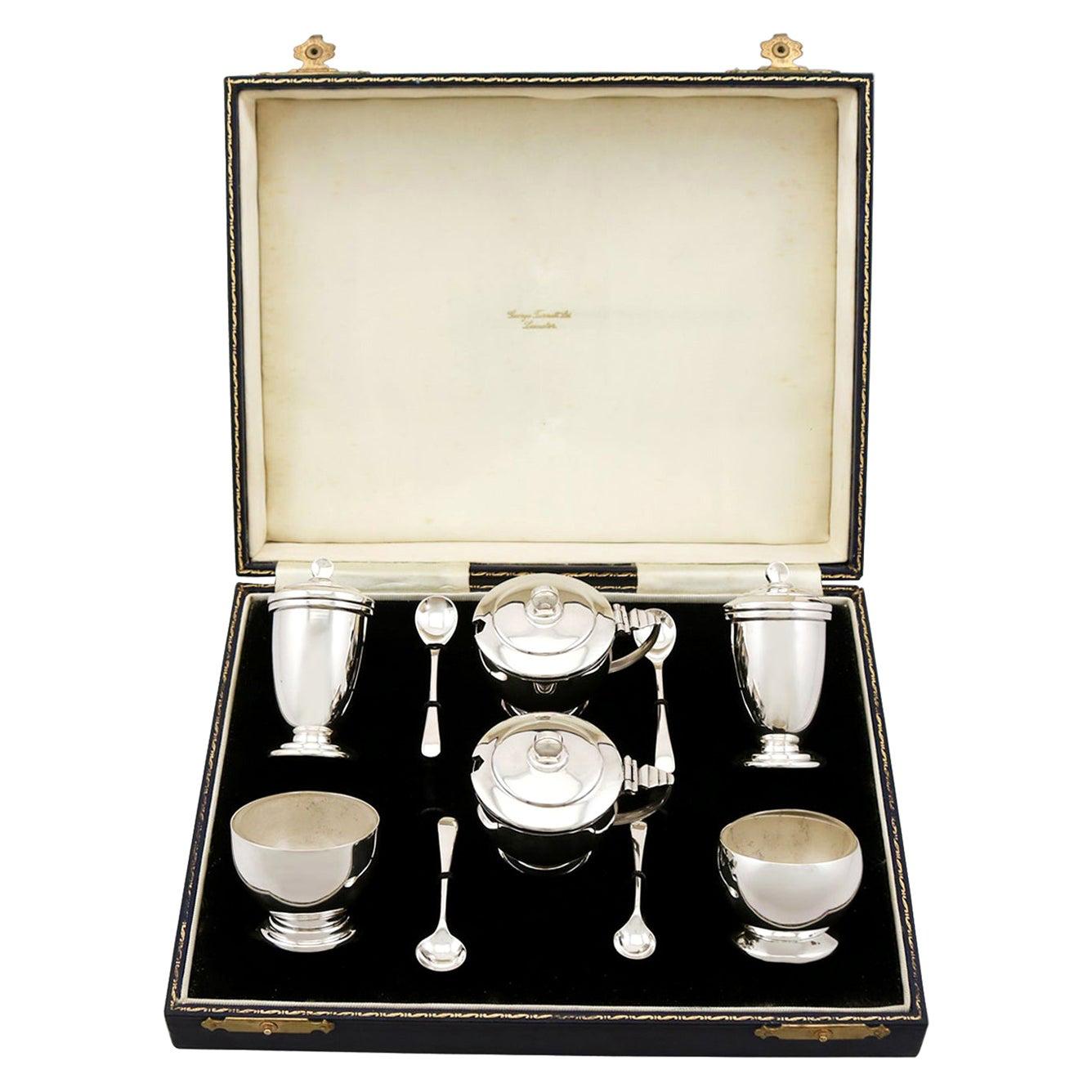 George VI Art Deco Style Sterling Silver Condiment Set