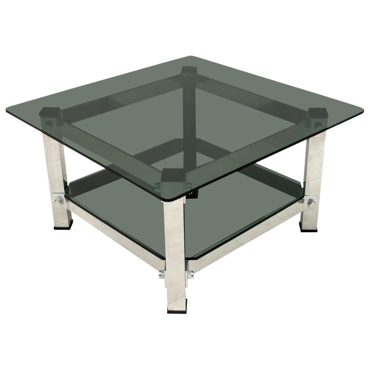 Mid-Century Modern Aluminum and Glass Coffee Table, 1970 For Sale