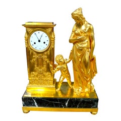 Antique French Empire Allegorical Clock Depicting "Venus Guided by Love" by Lesieur
