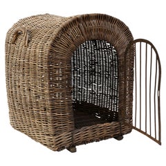 Retro English Brown Wicker Dog Kennel Basket