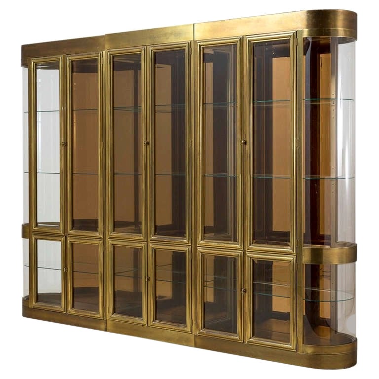 Two Modern Black Lacquered Brass Curio Display by Mastercraft