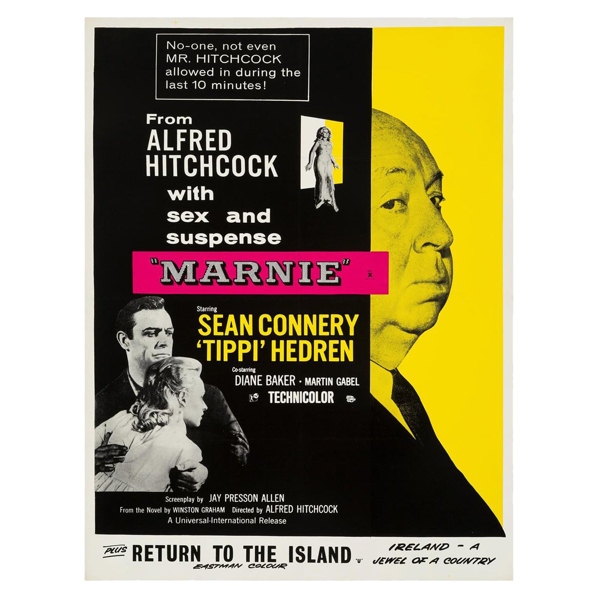 Hitchcock "Marnie" Cartel de cine original británico de época, cuadrado vertical, 1964