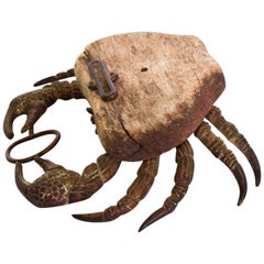 Vintage Decorative Desk Paper Weight Crab Wood and Brass