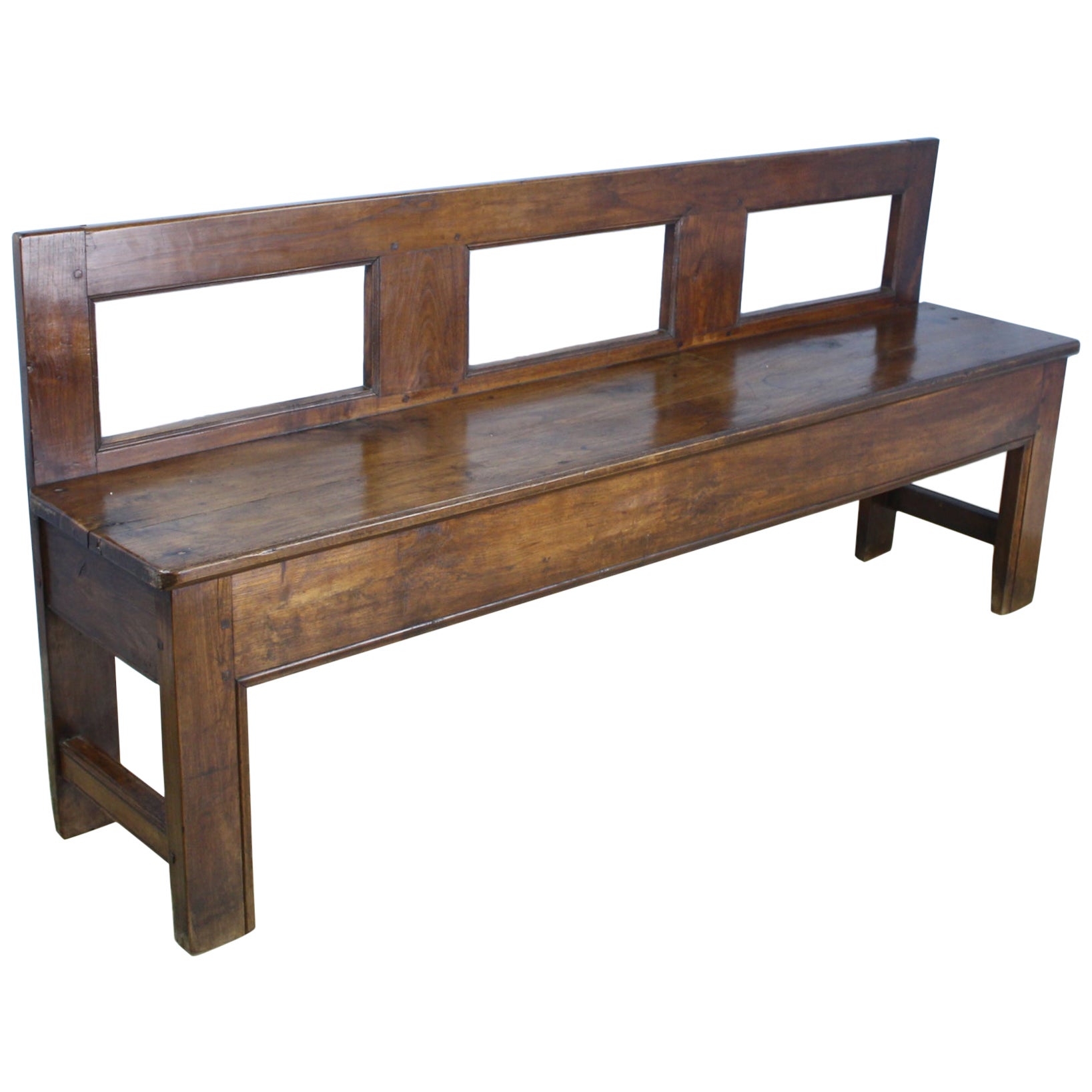 Antique French Primitive Carved Wood Settee Bench For Sale at 1stDibs