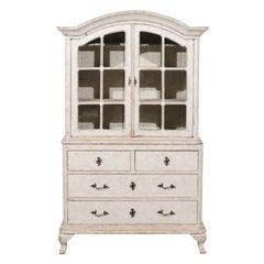 Swedish Rococo Style 19th Century Painted Vitrine with Glass Doors and Drawers