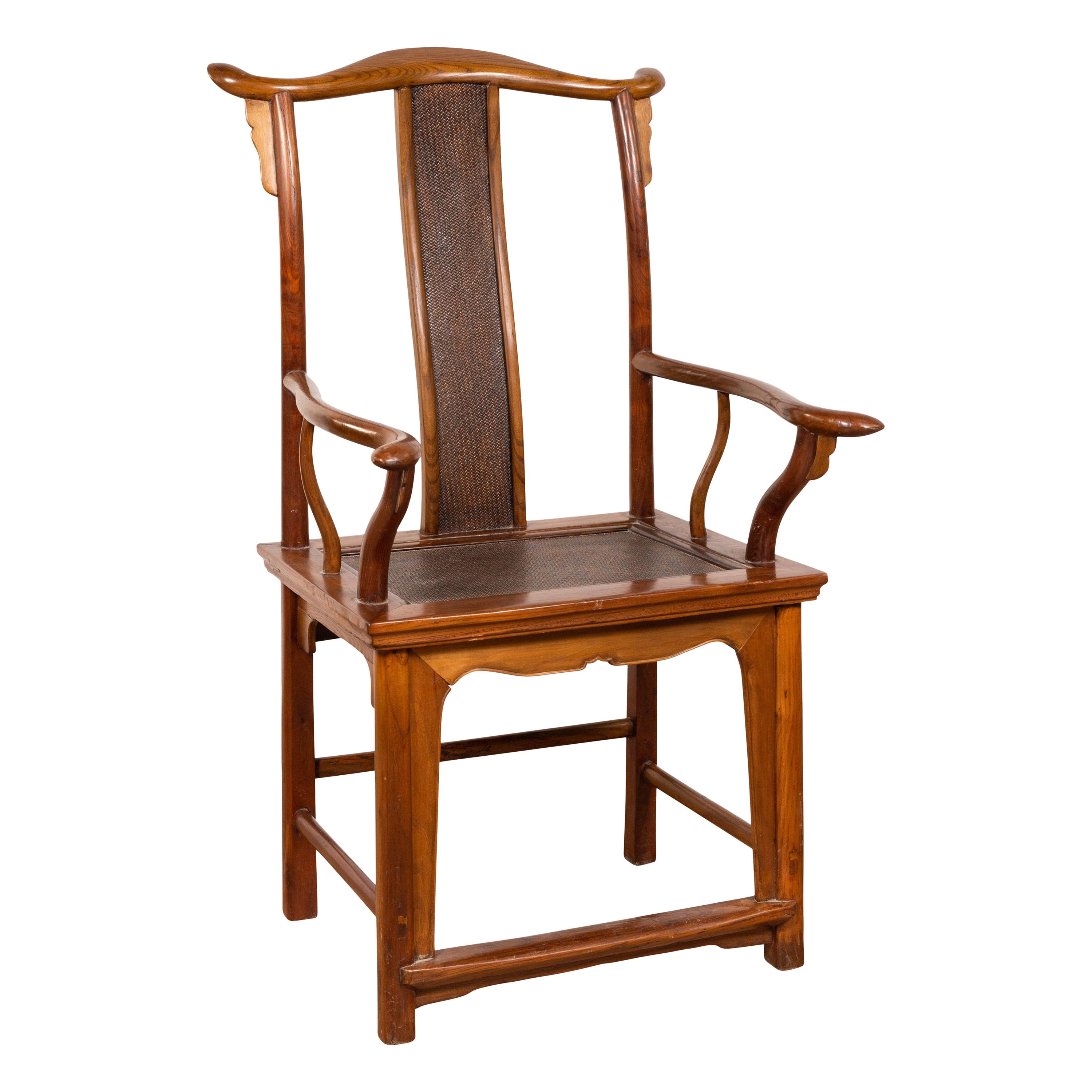 Ming Dynasty Style Scholar's Lamp-Hanger Chair with Rattan Inset Seat and Back