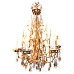 Antique Gilded Metal and Crystal Chandelier from the House of Baguès in Paris