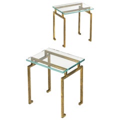 Pair of French Midcentury Modern Neoclassic Gilt Iron Side Tables, Maison Ramsay