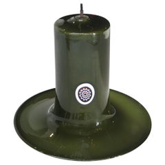 Mazzega Cylindrical Green Murano Glass Italian Suspension Lamp, 1960