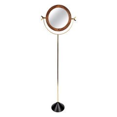 Grande specchio da terra Carl Auböck #4959 in ottone e noce