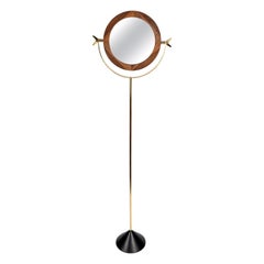 Large Carl Auböck #4959 Brass and Walnut Floor Mirror