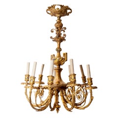 19th Century French Champleve Enameled Gilt Bronze 9-Light Chandelier