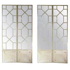 20th Century French White Iron-Mirror Fourfold Door