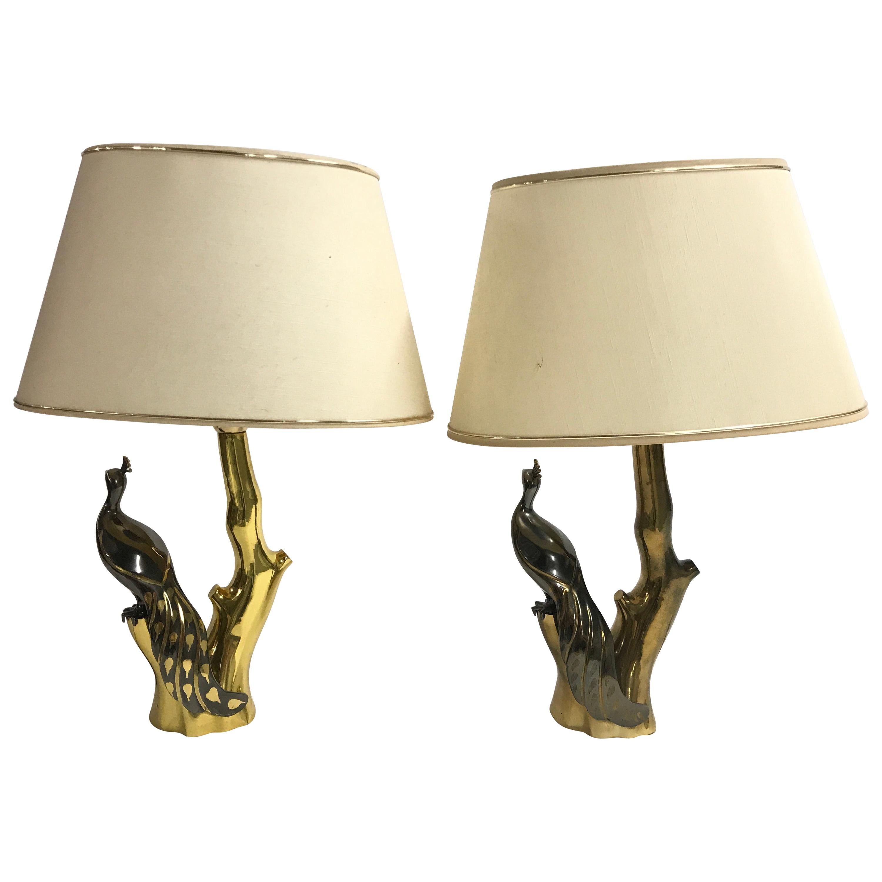 Vintage Brass Peacock Table Lamps by Willy Daro, 1970s