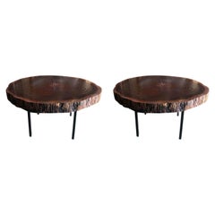 Vintage 20th Century French Pair of Tree Trunk Oak Tables in the Style of George Nelson