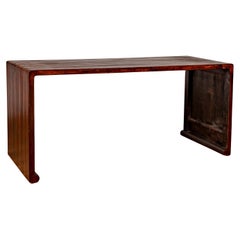 Waterfall Lacquered Vintage Console Table with Scrolling Accents and Dark Patina