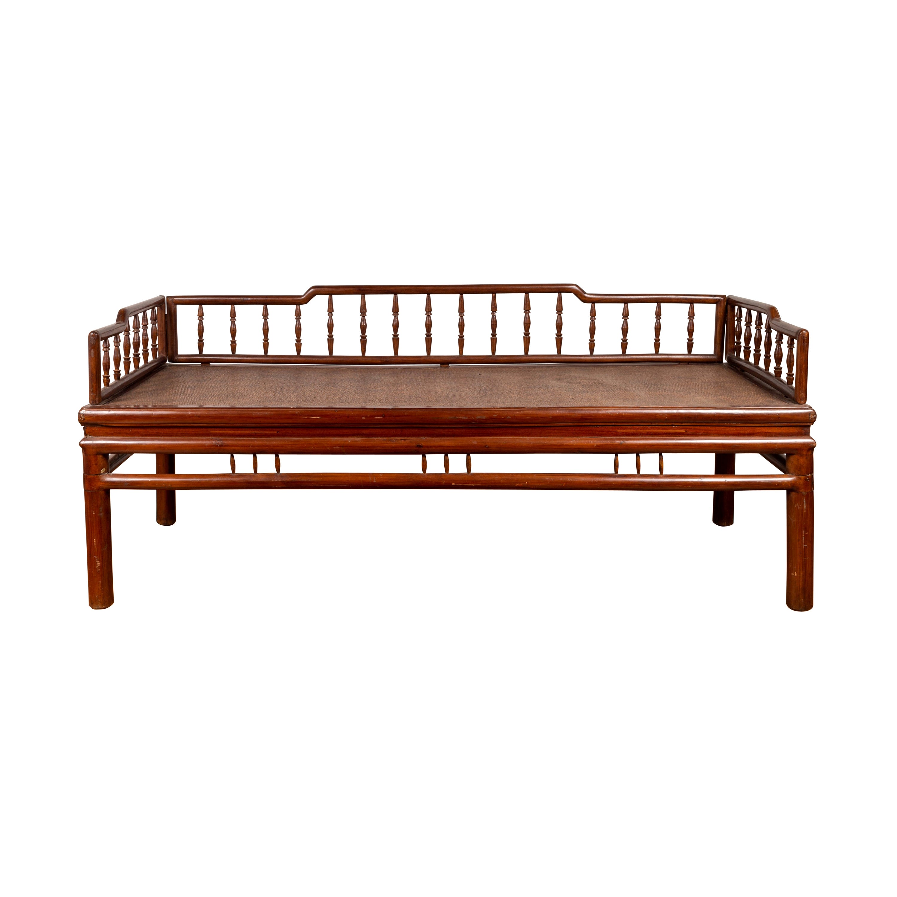 Asian Carved Wooden and Woven Daybed For Sale at 1stDibs