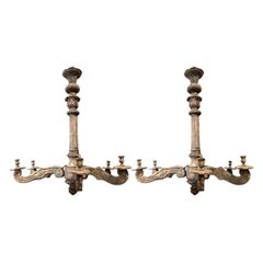 Paire de grands lustres italiens du 18ème siècle de style Piemontese - lustres anciens en bois