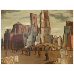 Vintage Cityscape Painting by Lundy Siegriest