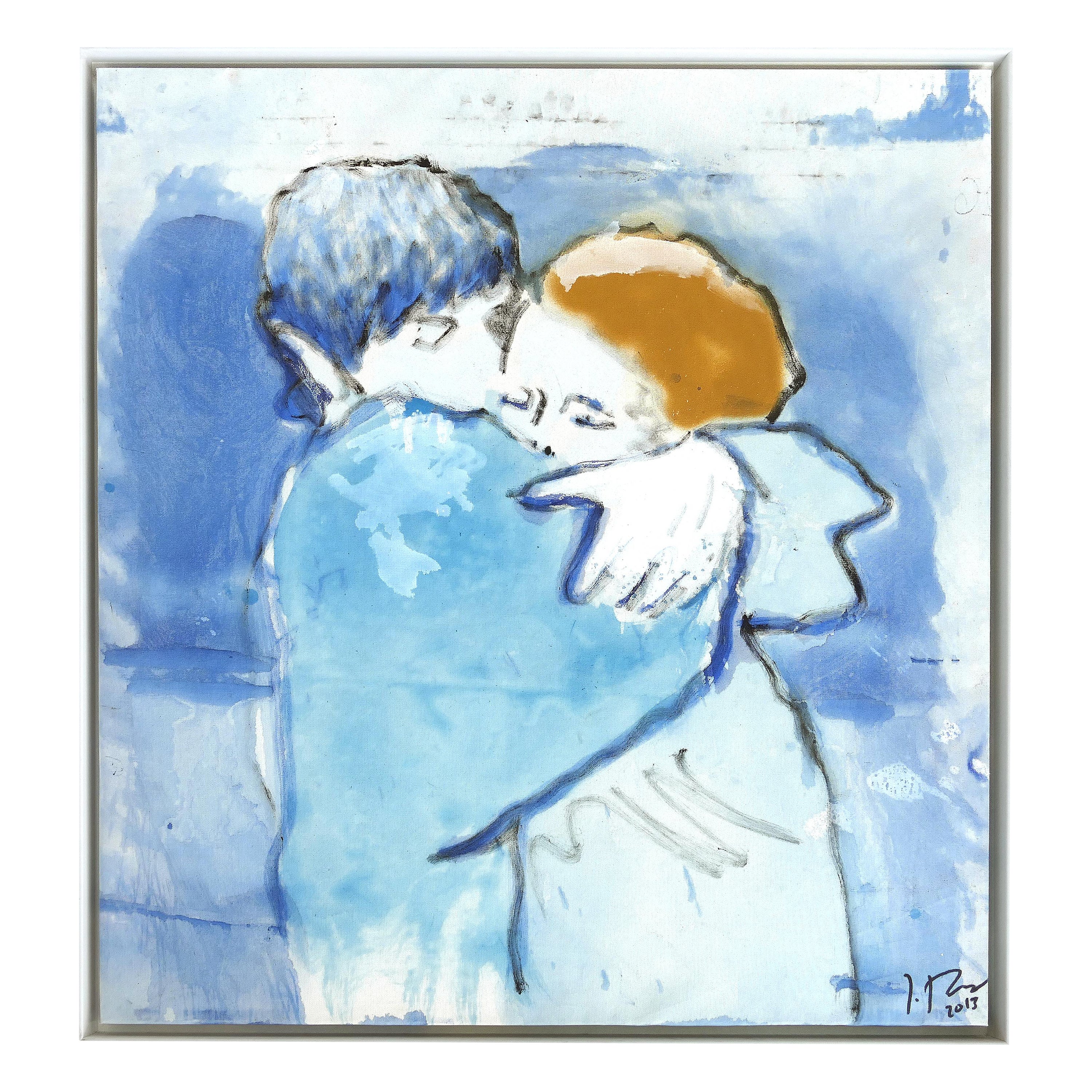 Ignacio Burgos "El Abrazo(The Hug)" Mixed Media Painting, Spain  For Sale