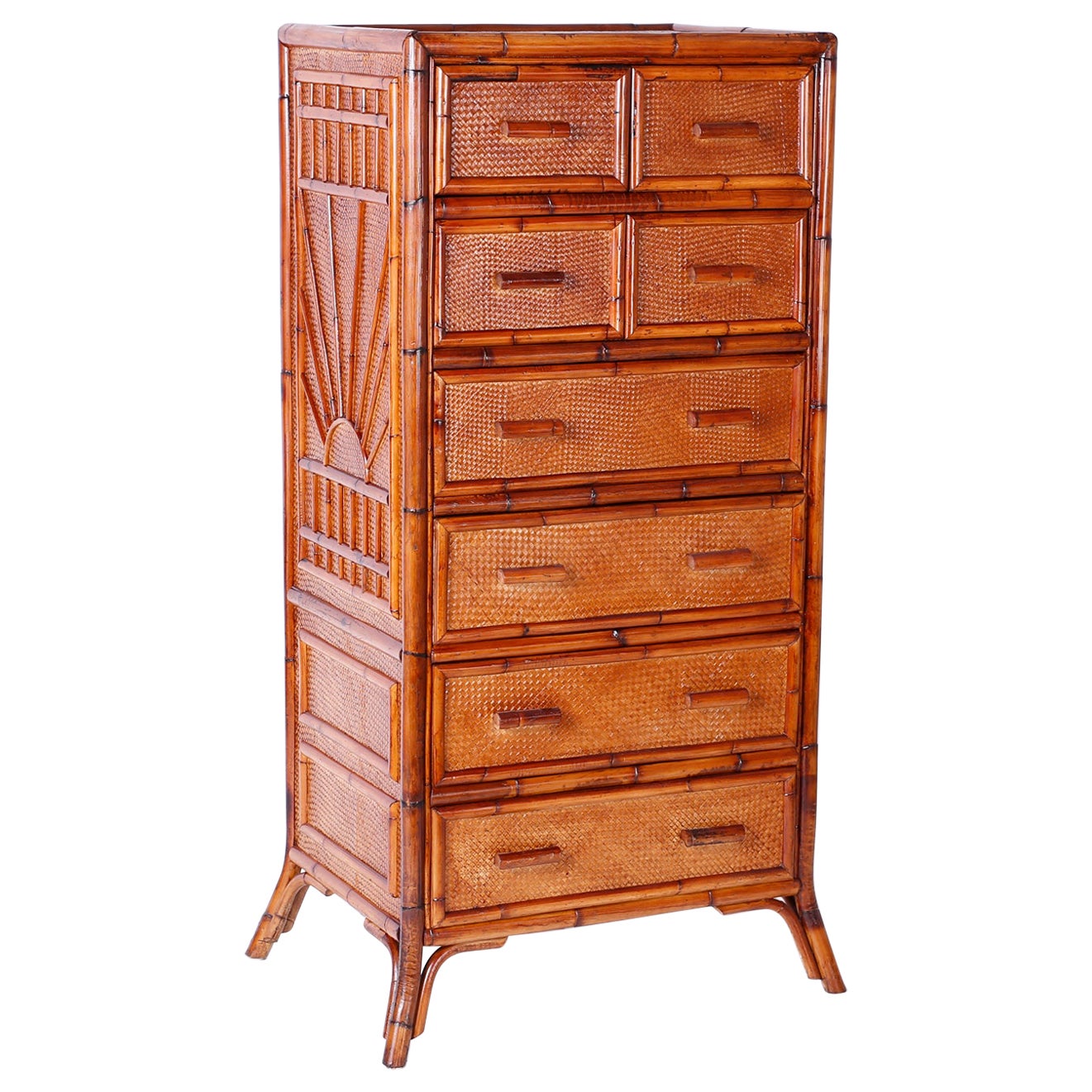 Vintage Bamboo and Handwoven Cane Chest of Three Drawers at 1stDibs