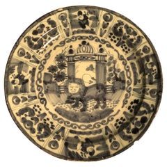 Antique Delft Delftware Dish Wanli Lion Chinaman Dutch Baroque