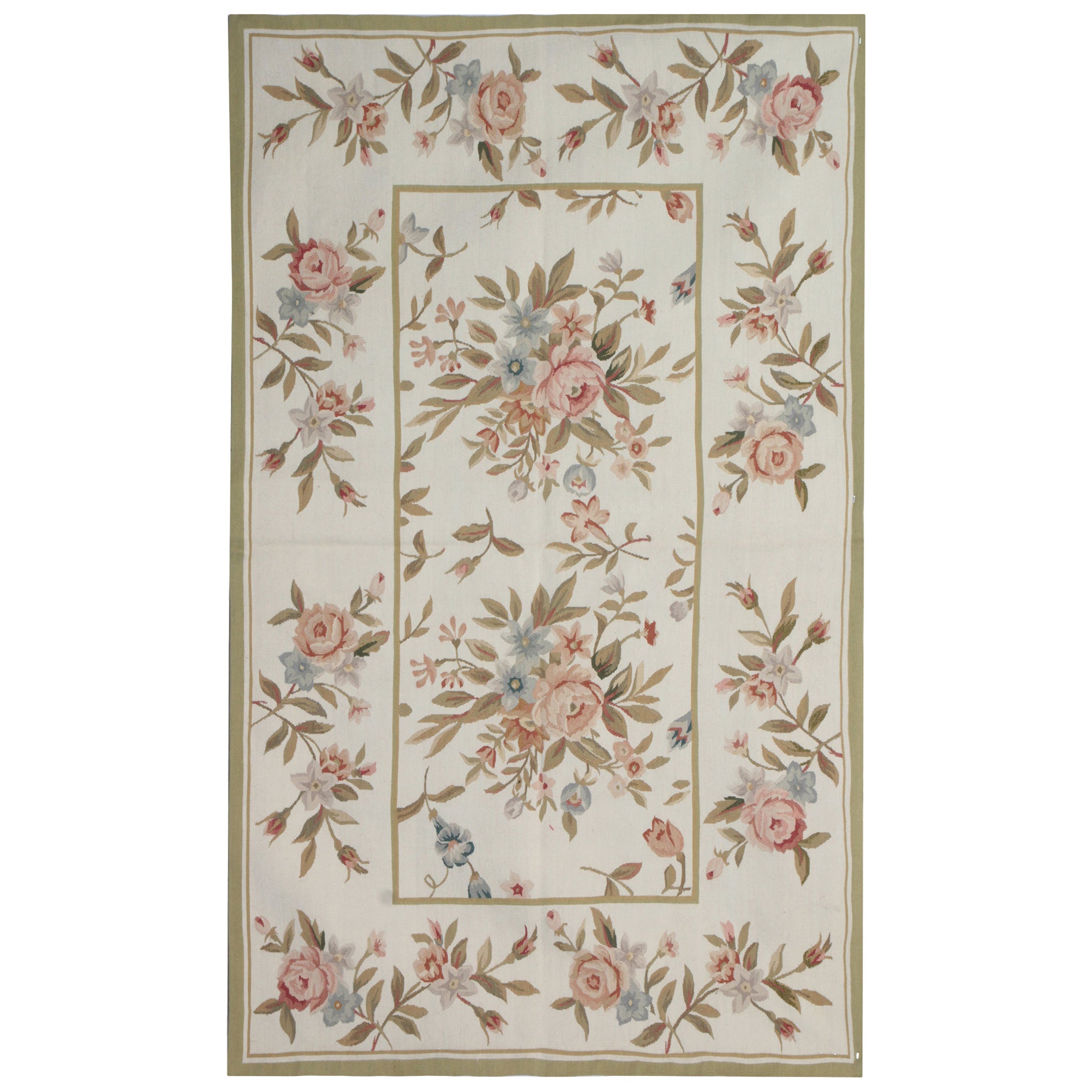 Vintage Chinese Floral Needlepoint Rug with French Country Style For