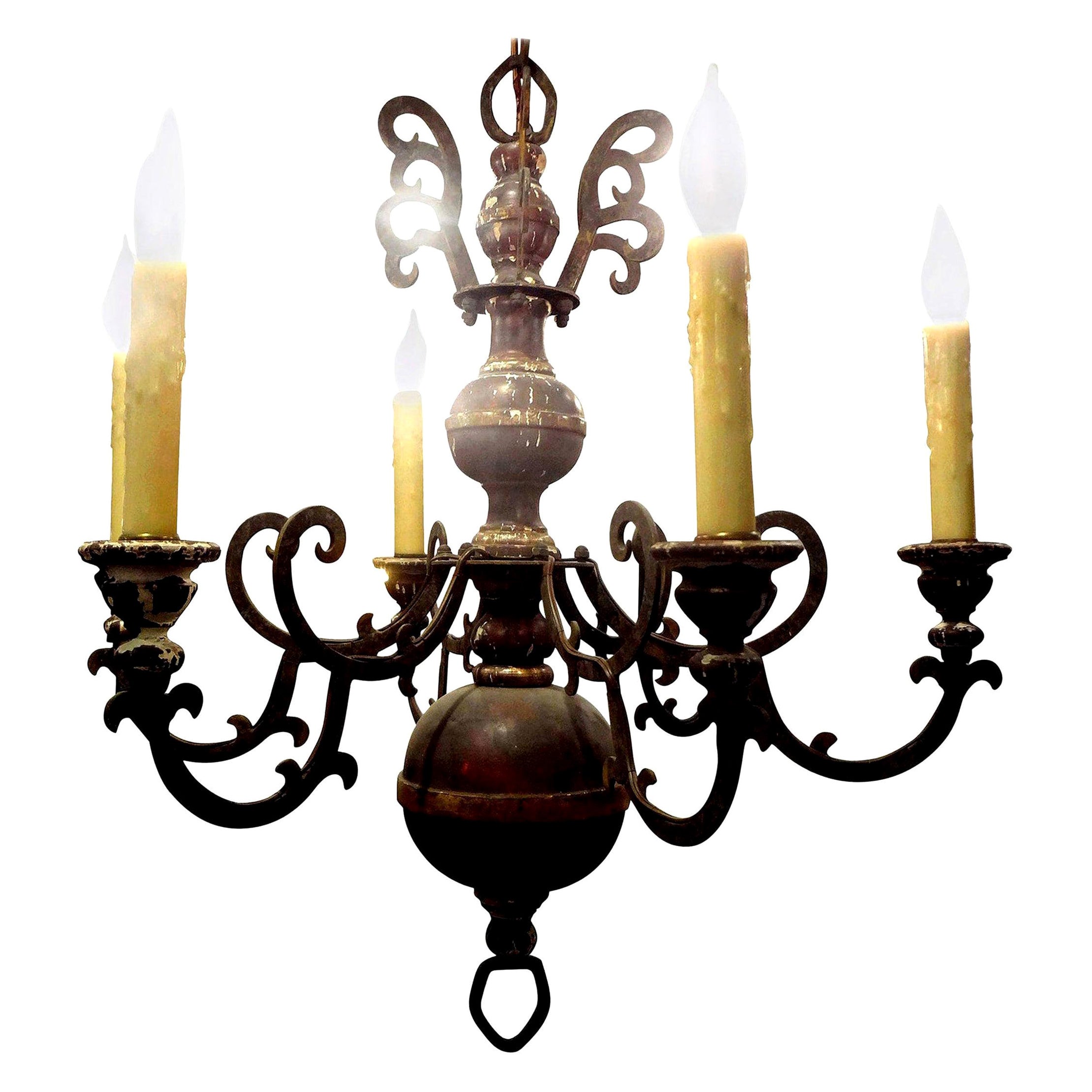 Custom Made NeoClassic English 12 Arm Wood and Iron Chandelier For