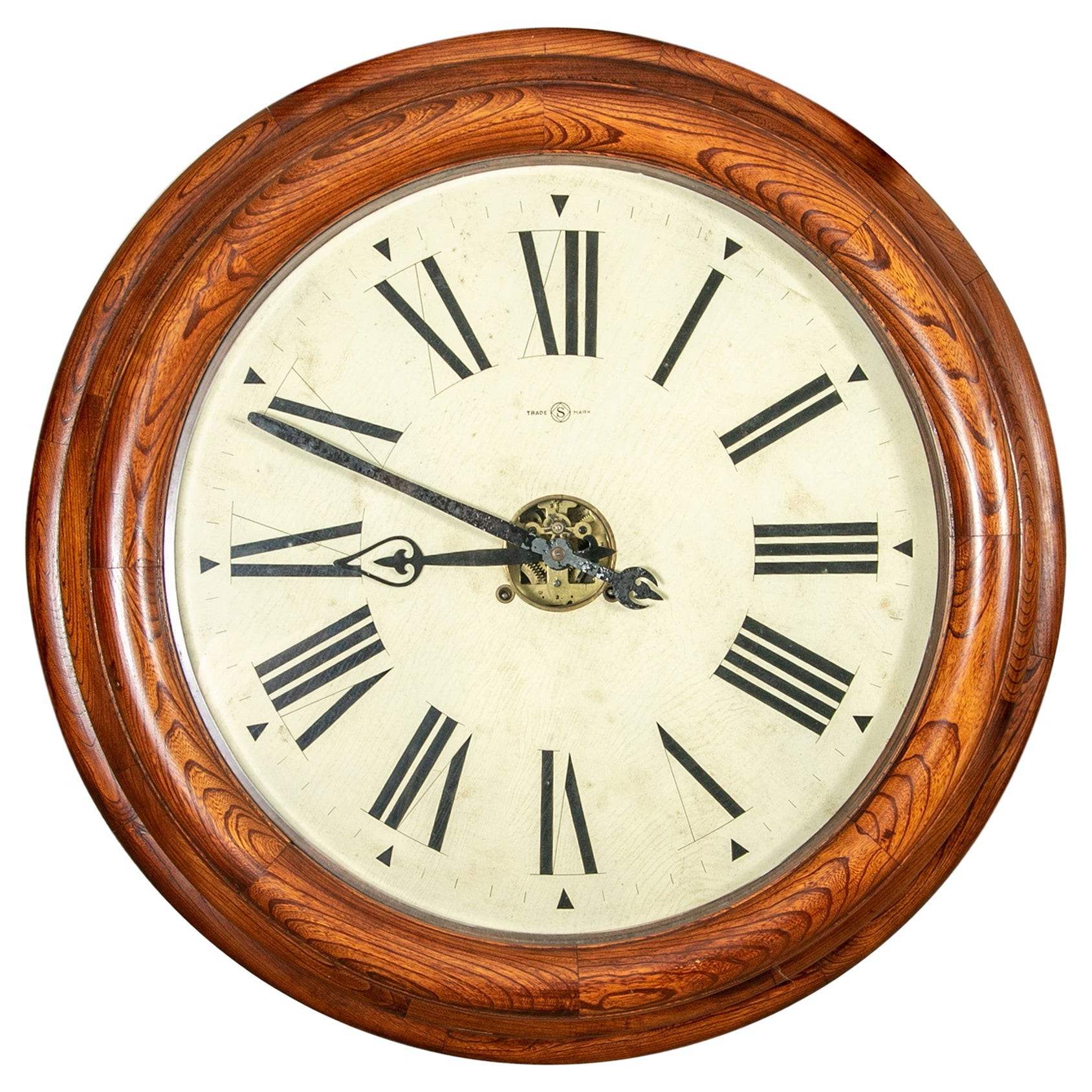 Antique Carved Circular Wall Clock by Wilbur V. Wigans Jewelers For