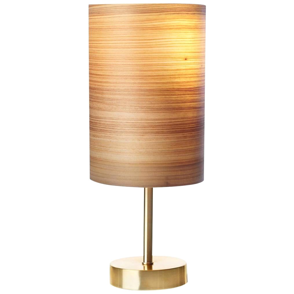 Mid-Century Modern Cypress Wood Veneer Table Lamp with Brushed Brass 