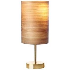 Mid-Century Modern Cypress Wood Veneer Table Lamp with Brushed Brass 