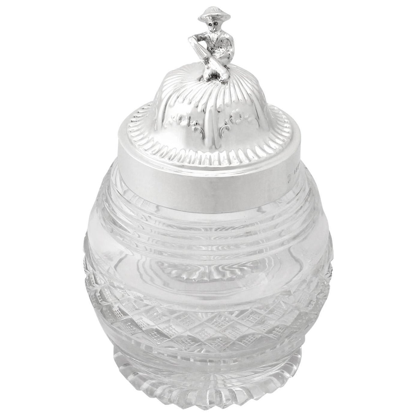 Antike George V.-Teekanne aus Sterlingsilber und geschliffenem Glas, 20. Jahrhundert im Angebot