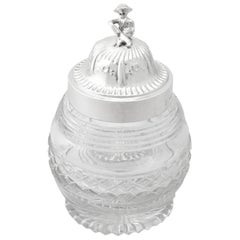 Antike George V.-Teekanne aus Sterlingsilber und geschliffenem Glas, 20. Jahrhundert