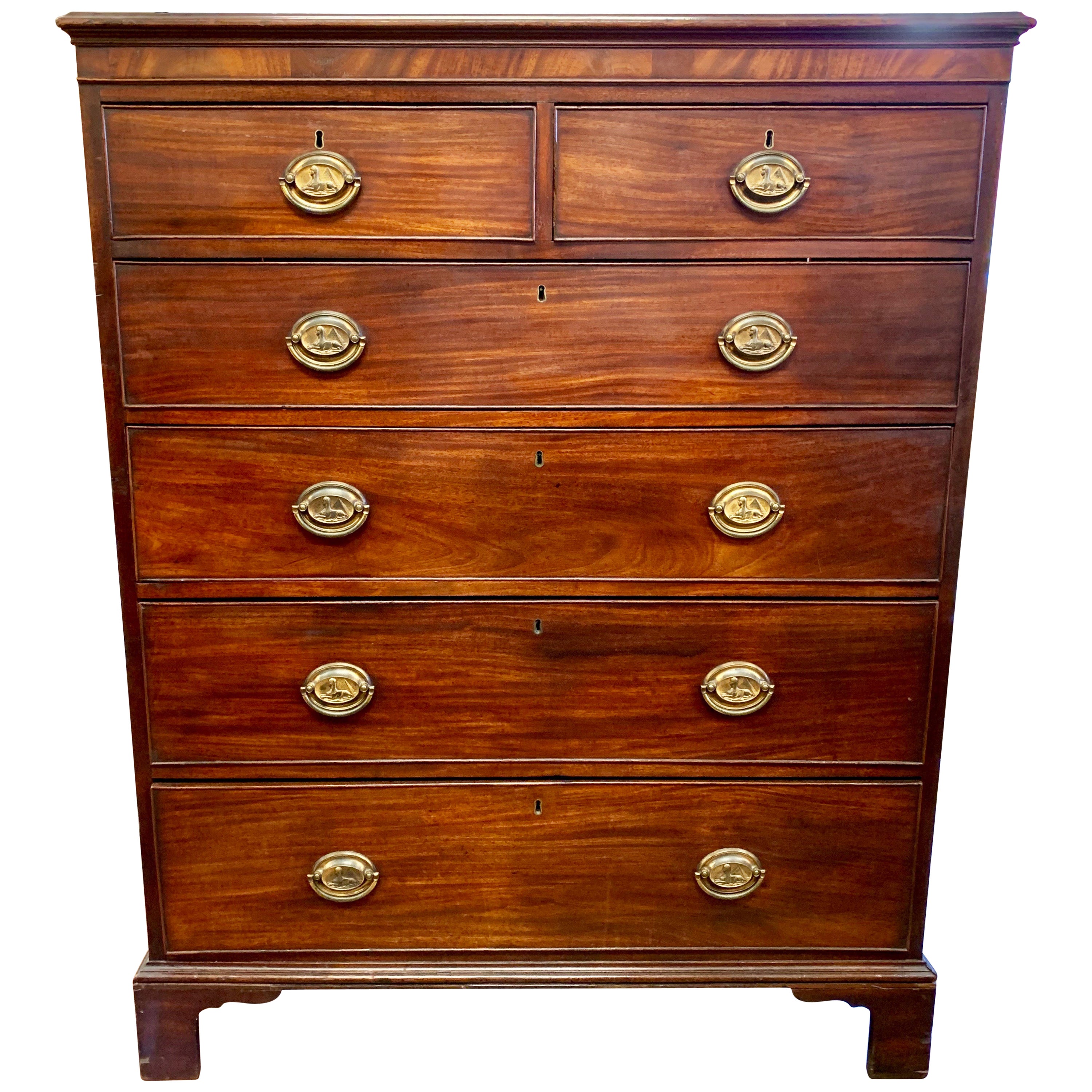 Antique American Federal Sheraton Mahogany Empire Tall Chest Dresser at