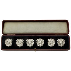 Antique Edwardian Art Nouveau Style Set of Six Sterling Silver Buttons
