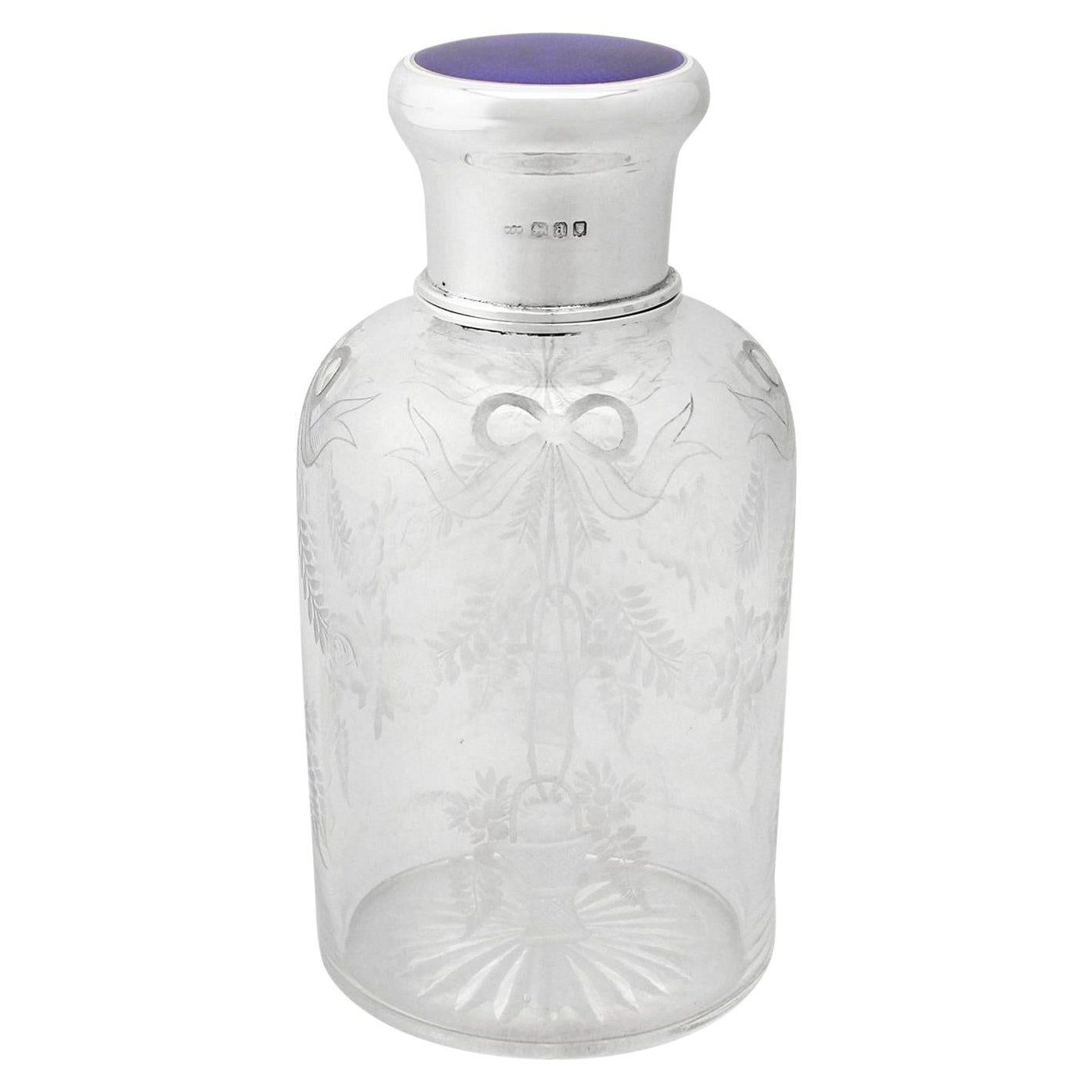 20th Century Glass Enamel and Sterling Silver Cologne Bottle