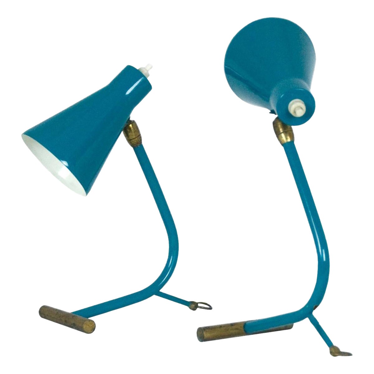 Italienische Tischlampen aus der Mitte des Jahrhunderts in Tealgrün und Messing, Stilnovo zugeschrieben, 1950