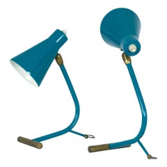 Italienische Tischlampen aus der Mitte des Jahrhunderts in Tealgrün und Messing, Stilnovo zugeschrieben, 1950