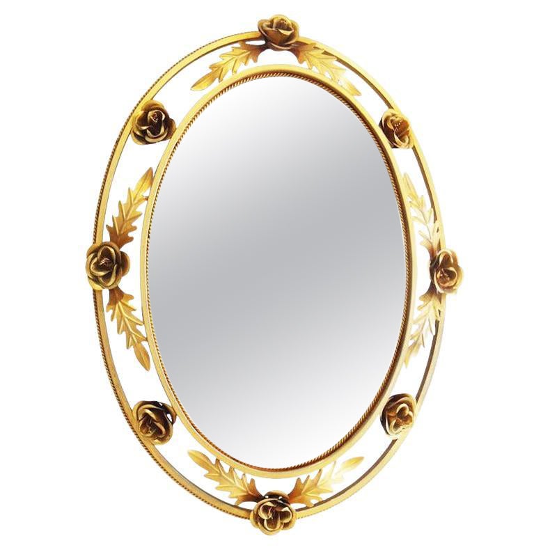 Golden Mirror It Has a Light on The Back. With Leaves and Roses Spain, 1950s For Sale