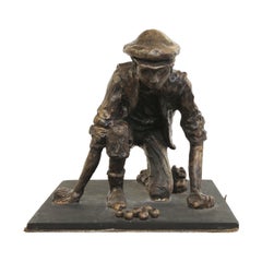 Heavy Bronze Sculpture depicting Boy Playing with Marbles Signed Philip C.