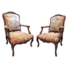Pair Regence Fauteuils Armchairs Original Side Chairs Aubusson Tapestry Antique