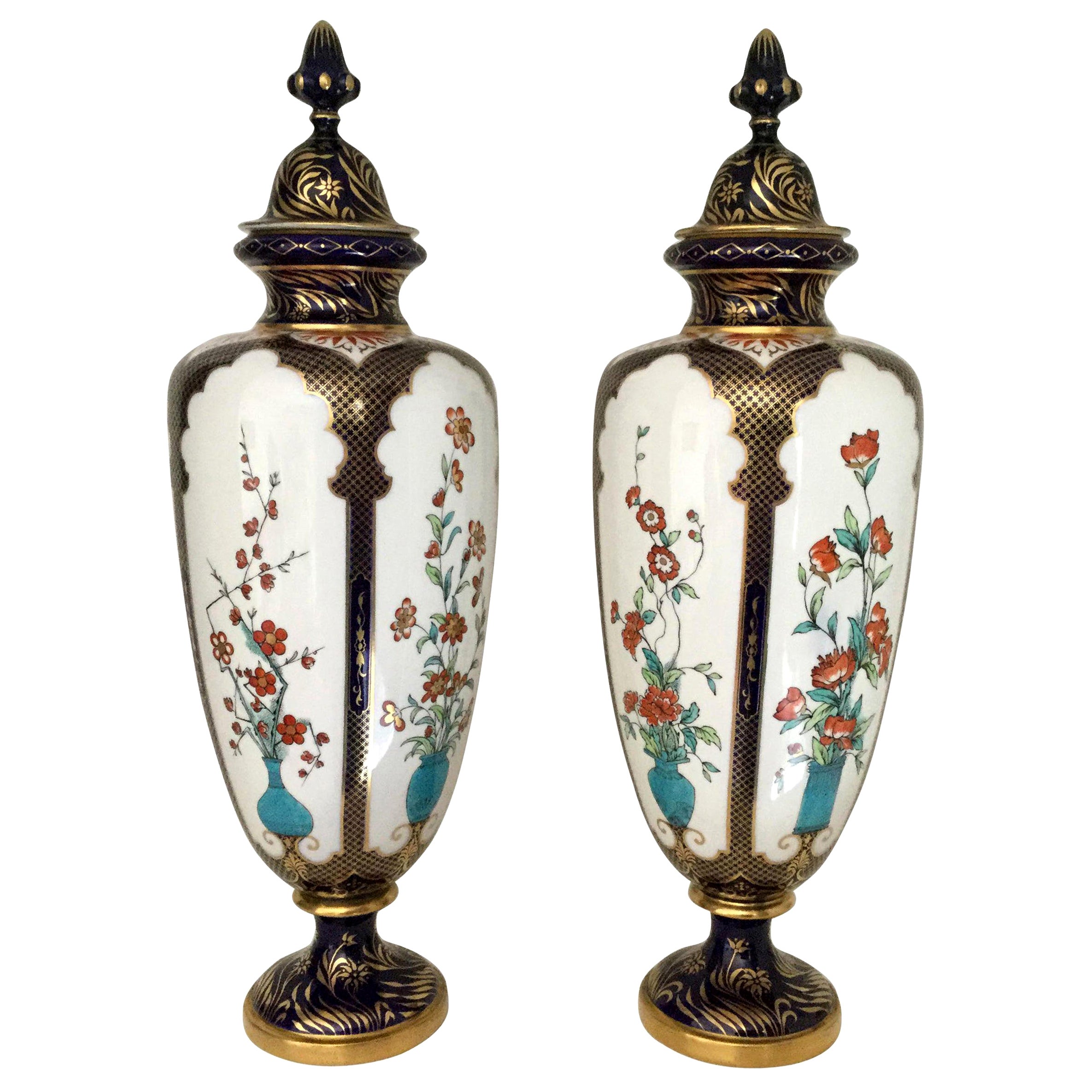 Pair of Royal Worcester Japonesque Vases, Dated 1896-1897 For Sale